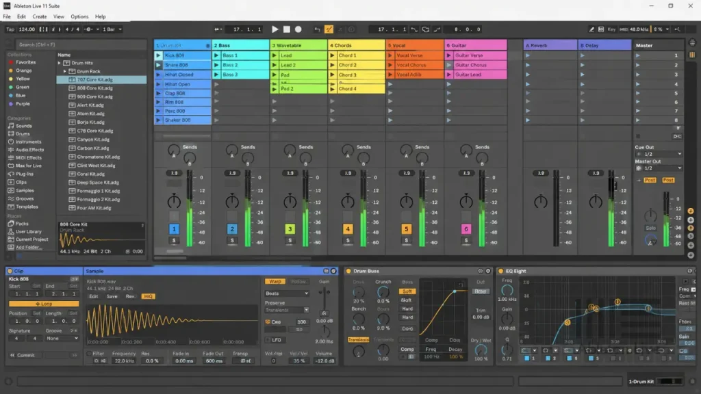 Interface do Ableton Live Suite rodando no Windows com ferramentas de produção musical e mixagem profissional