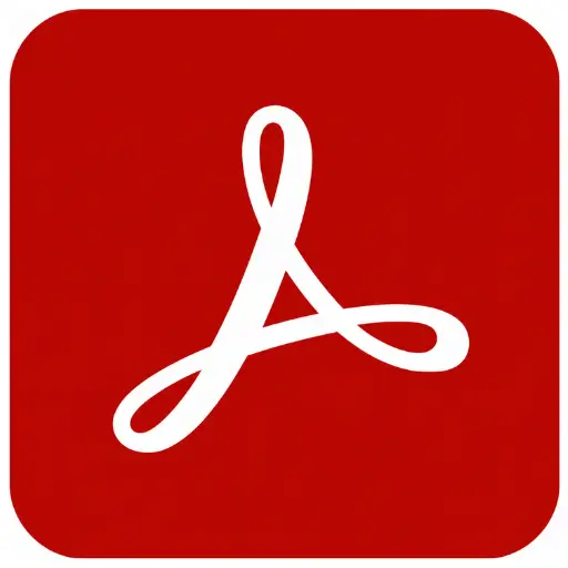 Ícone oficial do Adobe Acrobat Pro DC com fundo vermelho e símbolo branco representando documentos PDF.