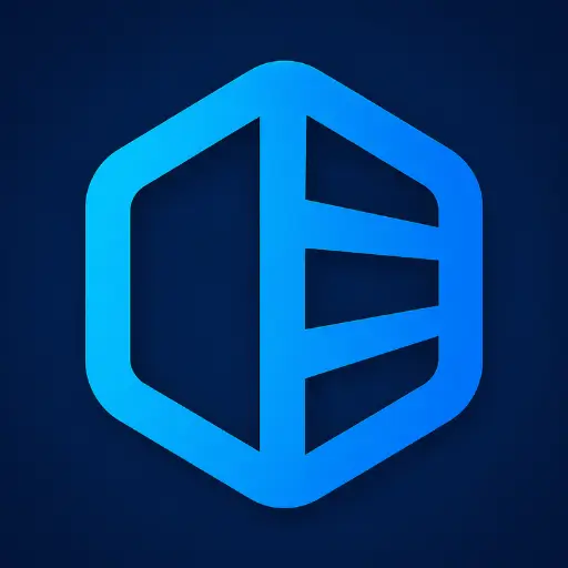 Logotipo hexagonal azul do Driver Easy Professional com um design geométrico moderno sobre um fundo azul escuro.
