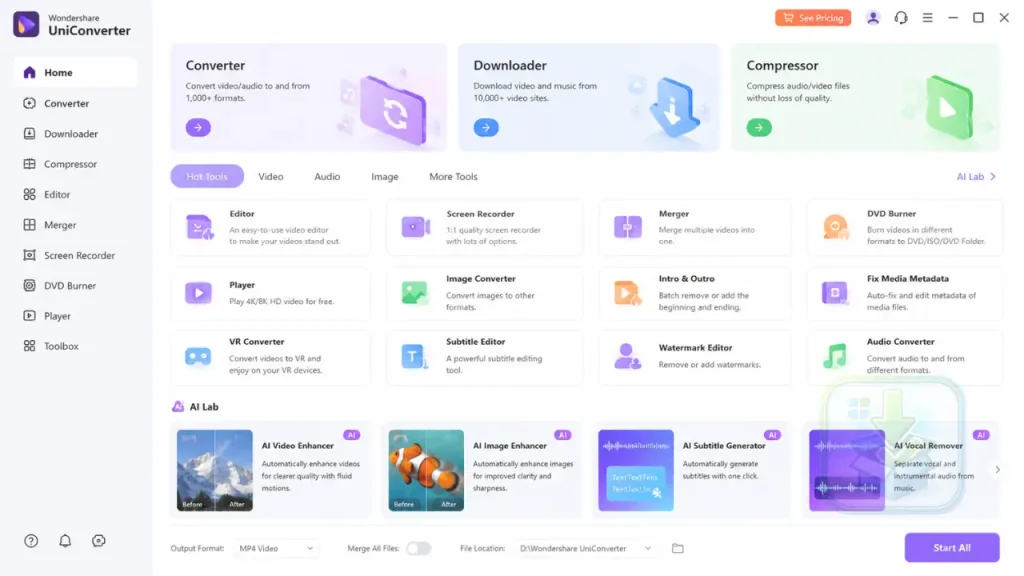 Wondershare UniConverter Versão Completa interface